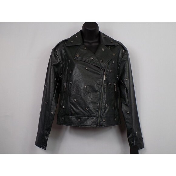 Collection b Jackets & Blazers - Faux Leather Jacket Dark Green Women Size XS Collection b Star Studded NWT